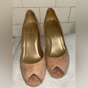 Stuart Weitzman Suede Peep-Toe Pumps in Nude Blush